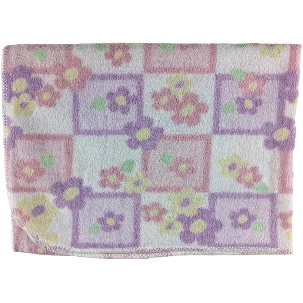 Pink Purple Retro Floral Checkboard Baby Blanket Super Soft 28x30 Unbranded Thin